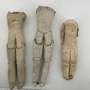 Antique Leather Doll Bodies Lot of 3 Gusseted Jointed Restoration Parts 9-12in